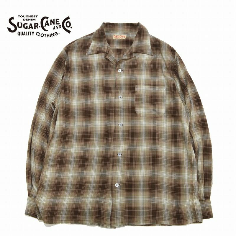 シュガーケーン　オンブレチェック　オープンシャツ シュガーケーン SUGAR CANE/レーヨンオンブレチェックオープンシャツ