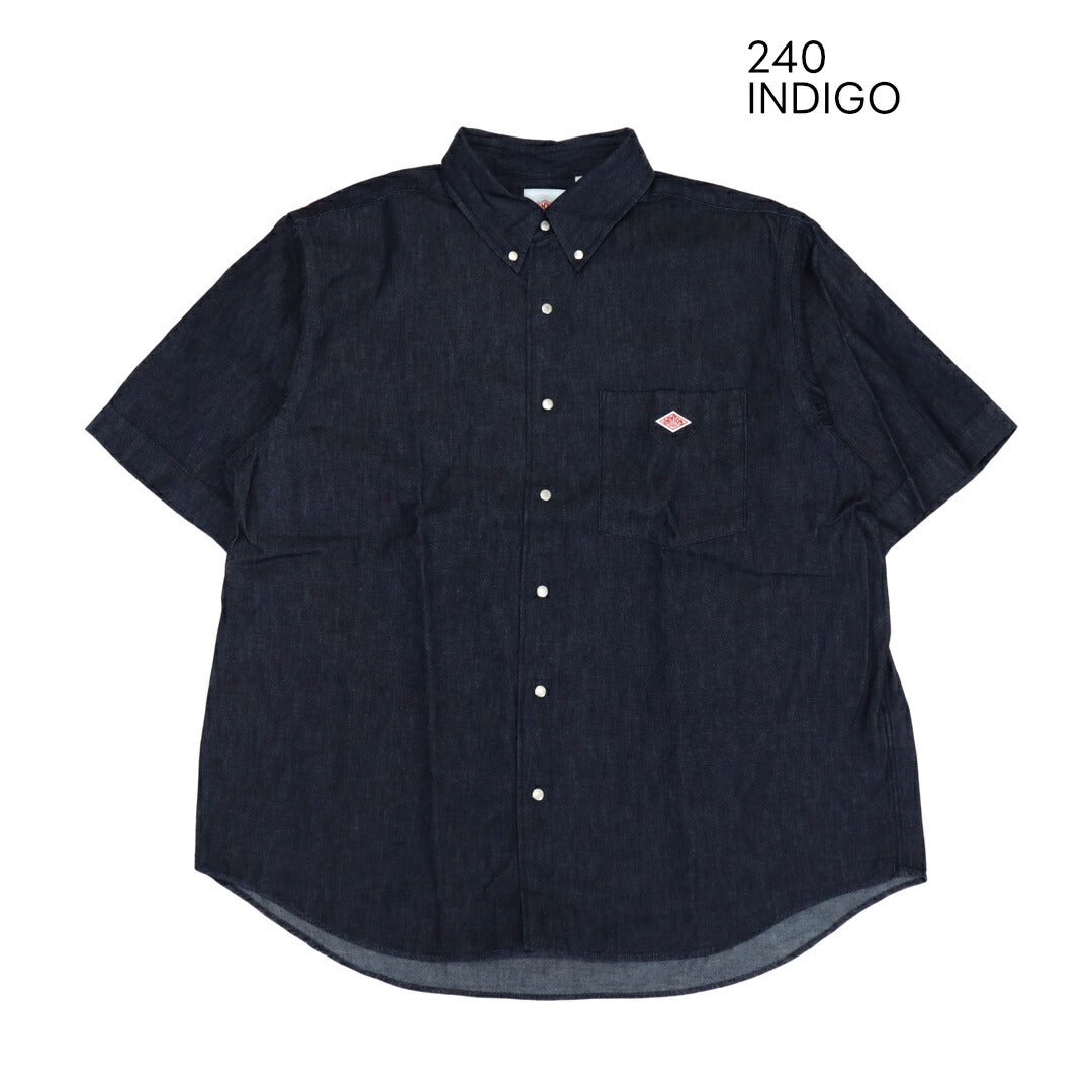 DANTON完売品　美品　ダントン 半袖シャツ　ロゴ　ネイビー　38 ダントン DANTON/ダンガリー ボタンダウン半袖シャツ DT-B0337 DUG/シャツ
