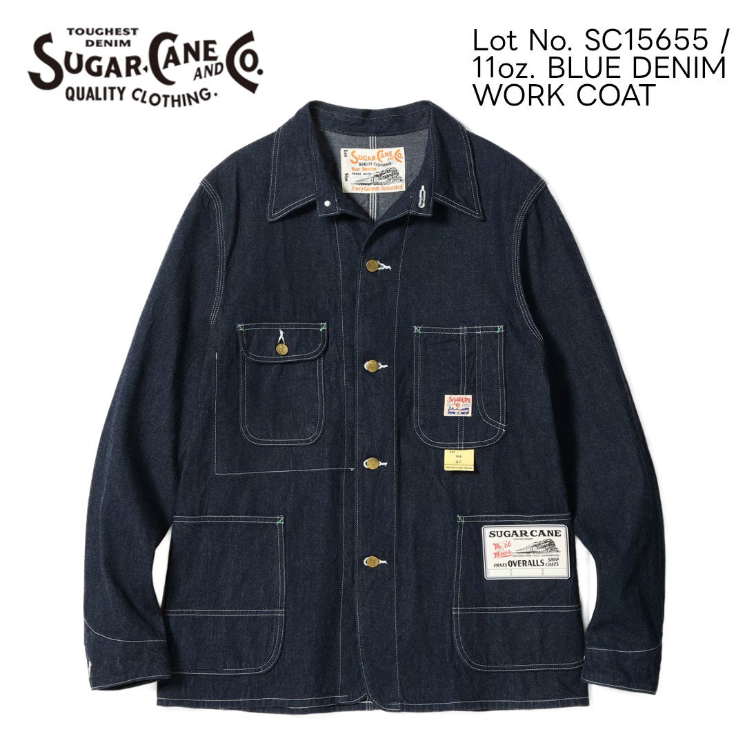 SUGAR CANE カバーオールLサイズ 緑 グリーン 美品 チェンジボタン シュガーケーン SUGAR CANE ブルーデニムワークコート SC15655|ビッグ