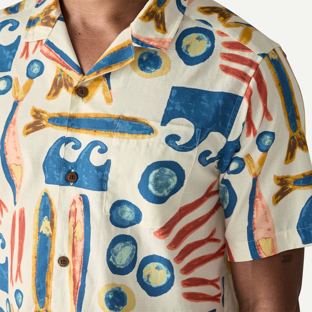 patagonia オーガニックコットン 半袖シャツ L 魚プリント 90s パタゴニア Patagonia メンズ・タイダル・スレッズ・キャンプ・シャツ