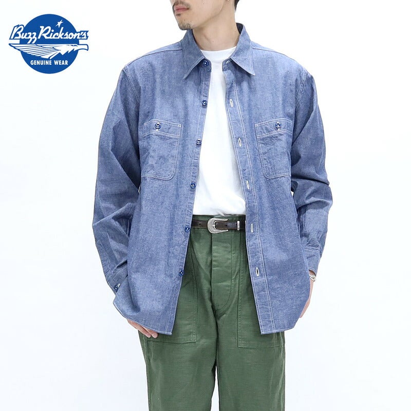 Ya2/【期間限定ポイント】バズリクソンズBUZZRICKSONS/シャツ/ブルーシャンブレーワークシャツBLUECHAMBRAYWORKSHIRTS/BR25995/メンズ【正規取扱】